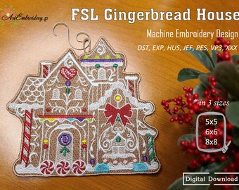 FSL Gingerbread House – ITH Project Machine Embroidery Free Standing Lace Heirloom Ornament Design in 3 sizes for hoop 5x5", 6x6" and 8x8"