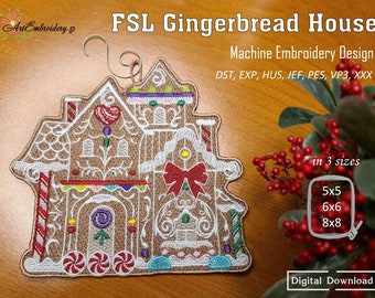 FSL Gingerbread House Machine Embroidery Design: Heirloom Ornament (Digital Download)