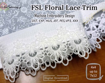 FSL Floral Lace Trim - Machine Embroidery Lace Border Designs for hoop sizes from 4x4&quot; and up to 7x12&quot;