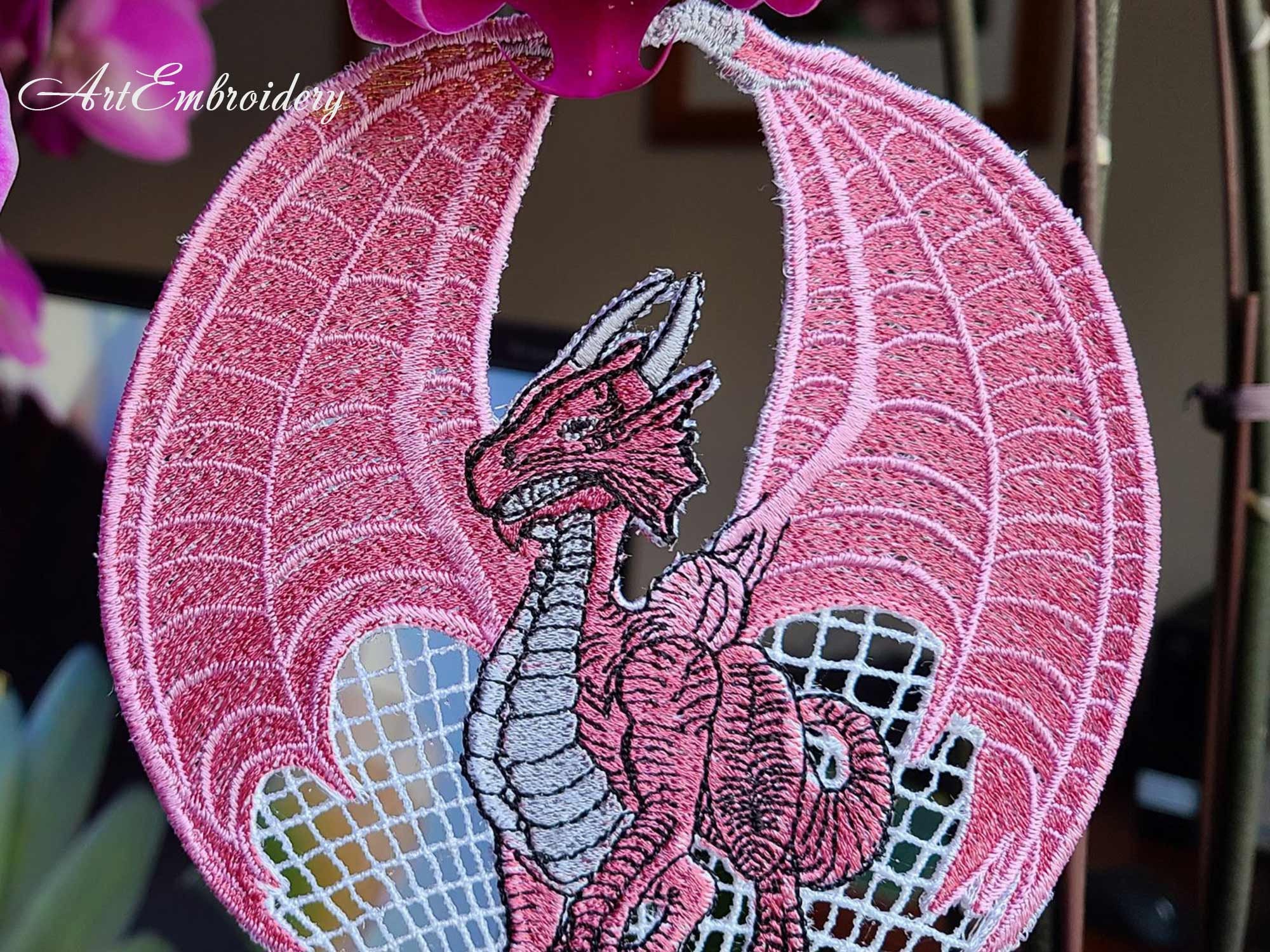 Fsl dragon suncatcher machine embroidery free standing lace  etsy Fsl dragon suncatcher machine embroidery free standing lace  etsy