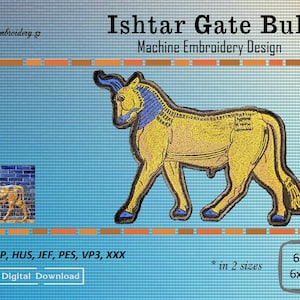 Ishtar Gate Bull - Machine Embroidery Design Ancient Religious symbol, hoop 6x8, 6x10" (Digital)