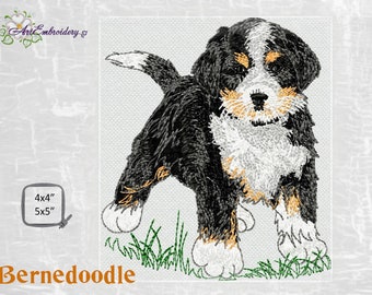 Bernedoodle Dog - Machine Embroidery Animal  Design  in Cartoon Style in 2 sizes for hoop for hoops 4x4&quot; and 5x5&quot;