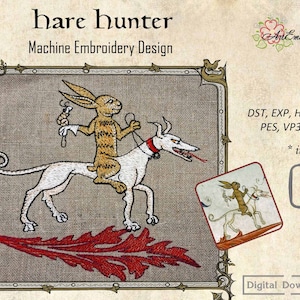 Diseño de bordado de cazador de liebres: Bestia medieval, 4x4 5x5 (Descarga digital)