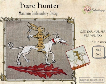 Hare Hunter Embroidery Design: Medieval Beast, 4x4 5x5 (Digital Download)