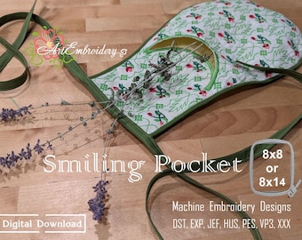Smiling Pocket Machine Embroidery Design: 18th Century Replica (8x8 or 8x14" Hoop)