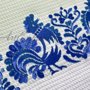 Czech Modrotisk Folk Set 3 Machine Embroidery Roosters and Flowers Designs for mixed sizes up to hoop to 8x12 image 2