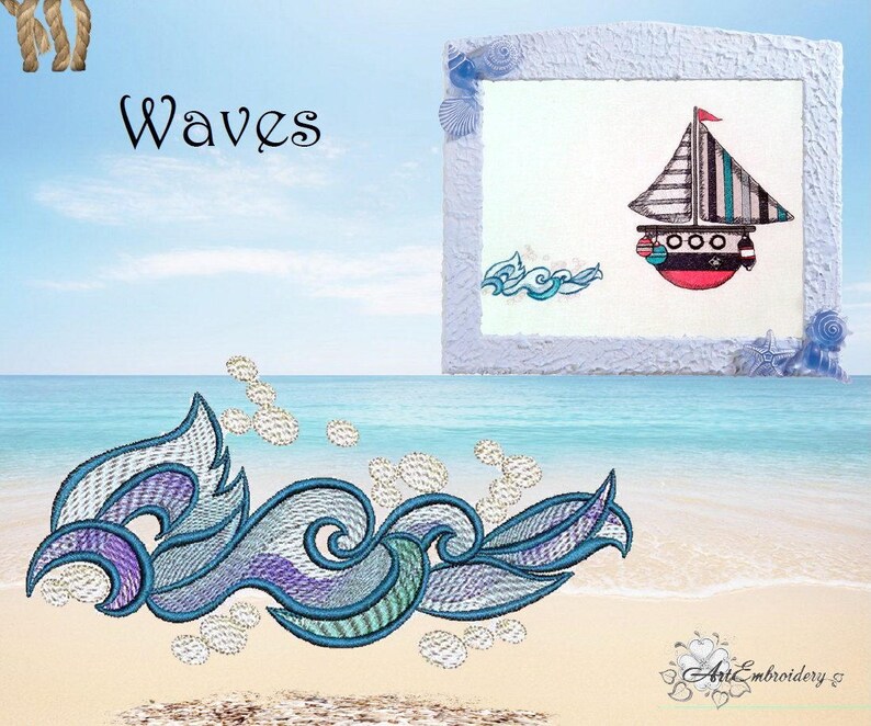 Waves Machine Embroidery Designs in Four Sizes for Hoop Etsy Canada
