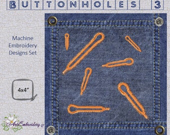 Knoopsgaten 3 - machineborduurontwerpen Set van negen maten gaatje knoopsgaten voor borduurring 4 x 4"