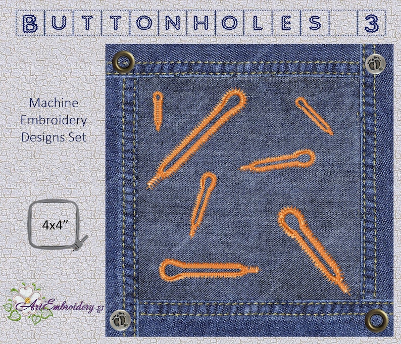 Buttonholes 3 Machine Embroidery Designs Set of Nine Sizes Etsy