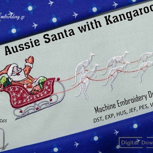 Aussie Santa with Kangaroos – Machine Embroidery Christmas Design in 2 sizes for hoop 5x7".