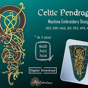 Celtic Pendragon Dragon Embroidery Design: Viking Mythology (6x10, 7x11, 7x14) (Digital Download)