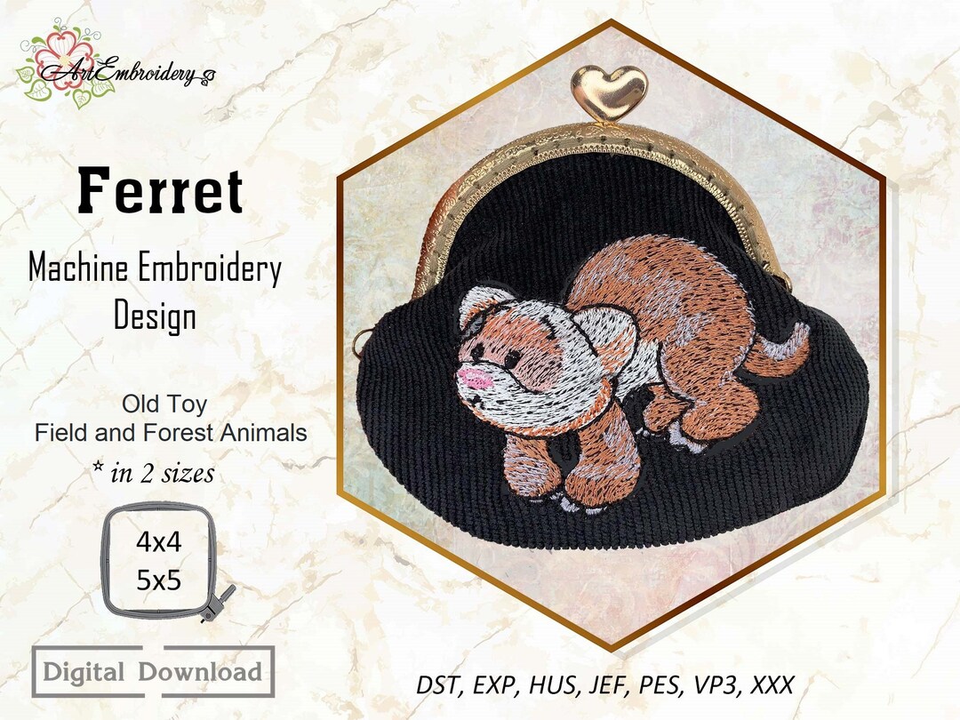 Ferret Machine Ferret Machine Embroidery Design: Cartoon Animal (4x4