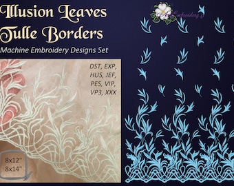 Illusion Leaves Tulle Borders - Machine Embroidery Designs Set in 2 sizes : A and B