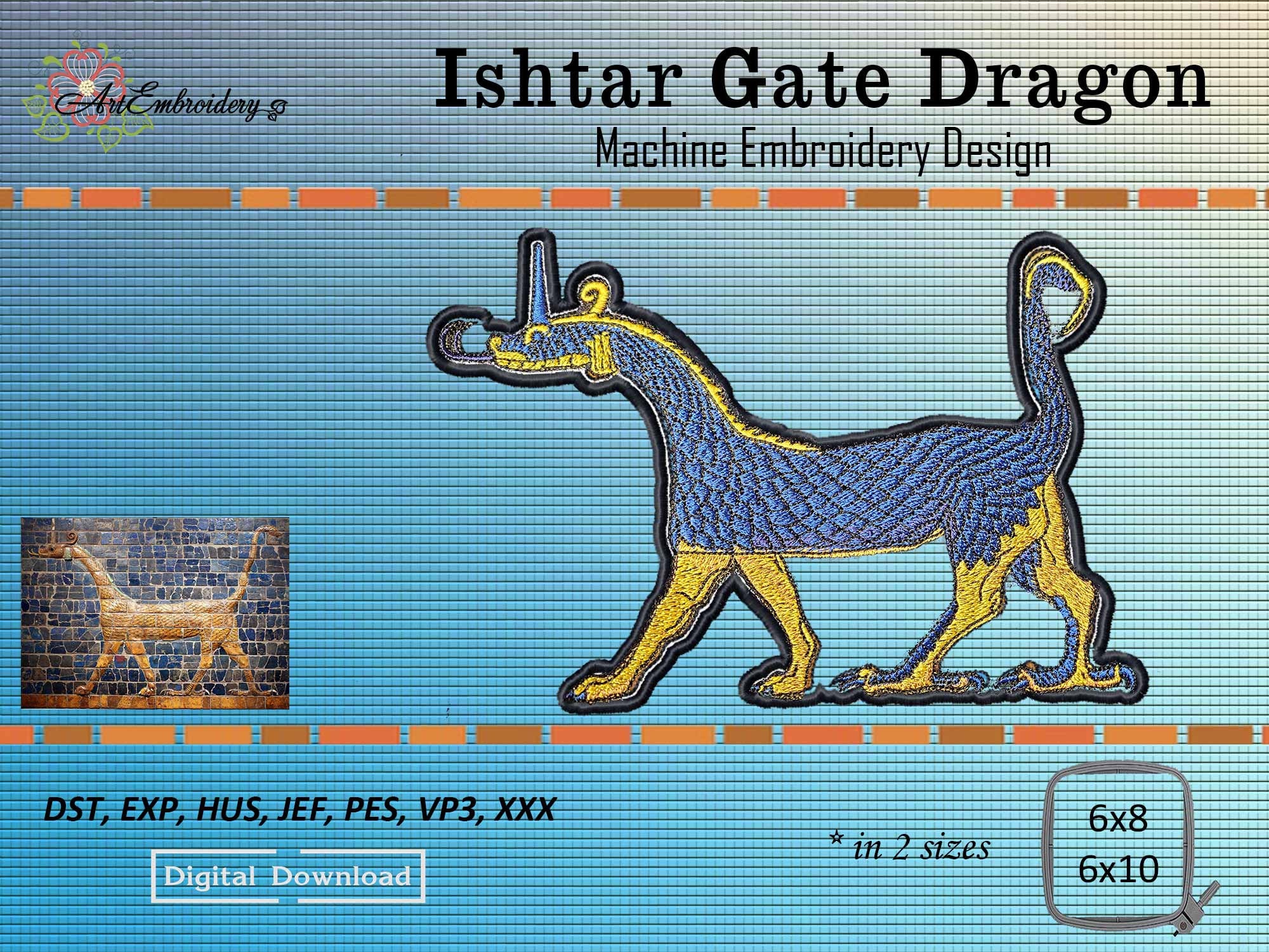 Ishtar Gate Dragon - Machine Embroidery Design Ancient Religious