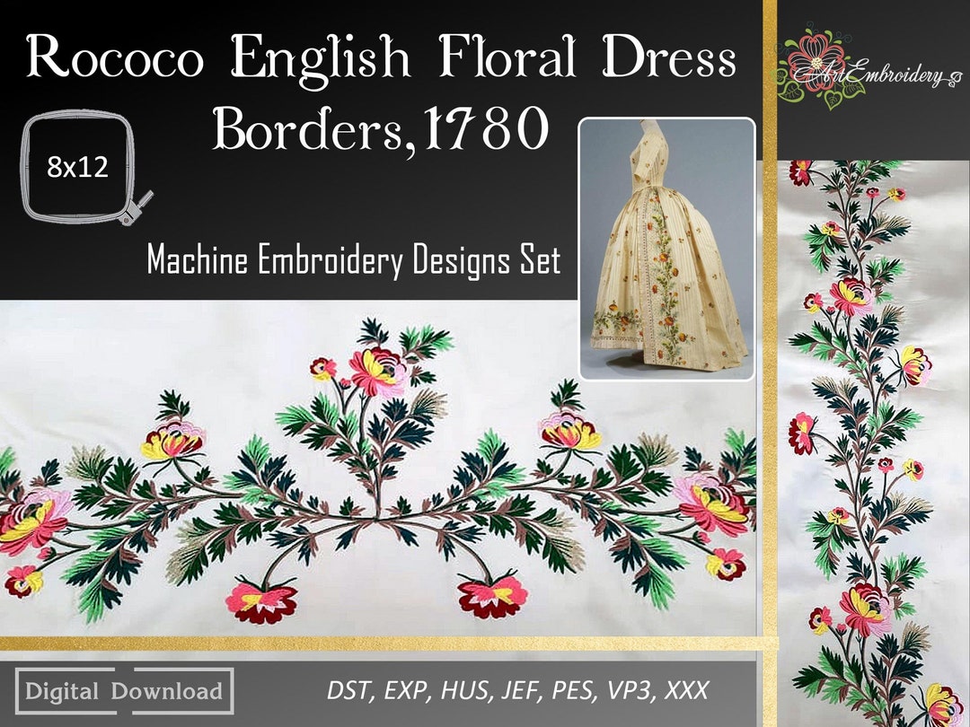 Rococo English Floral Skirt Dress and Petticoat Borders Rococo English Floral Skirt Dress and Petticoat Borders