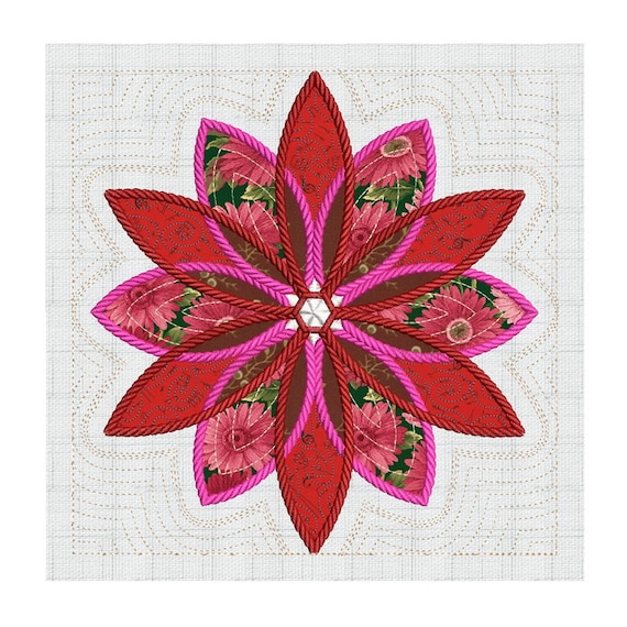 Flower quilt 4x4 5x7 6x10 7x12 8x8 in the hoop machine embroidery ITH