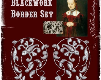 Blackwork Border Set - Historical Embroidery Designs Set