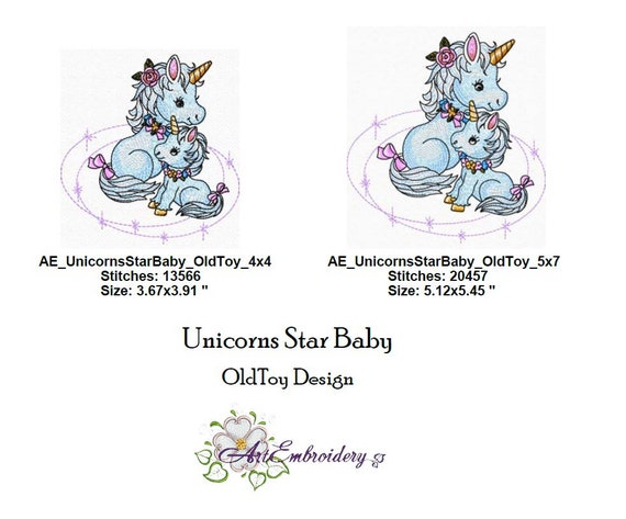 Unicorn Star Baby Machine Embroidery Design for a Babies and Children of a series Old Toy in two sizes for hoops 4x4 and 5x7
