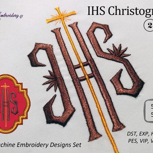 IHS Christogram 2 - Machine Embroidery Designs Set includes monogram design in 2 sizes and patch design