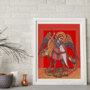 Archangel Michael Slaying the Dragon Machine Religious Embroidery Design in 3 sizes for hoop 5x7, 6x8 and 6x10 image 2