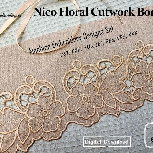 Nico Floral Cutwork Border - Machine Embroidery Design, Hoop 5x7