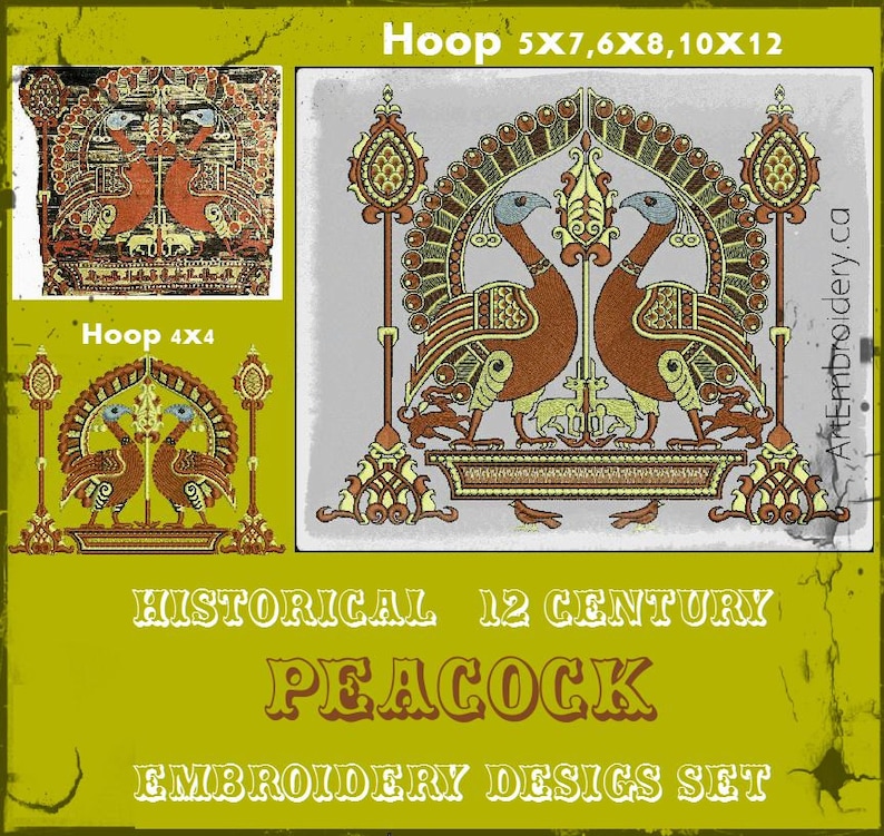 Peacock 12 Century Historical Embroidery Designs Set For Etsy