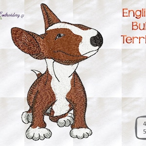 English Bull Terrier - Machine Embroidery Dog Animal in Cartoon Style Design in two sizes