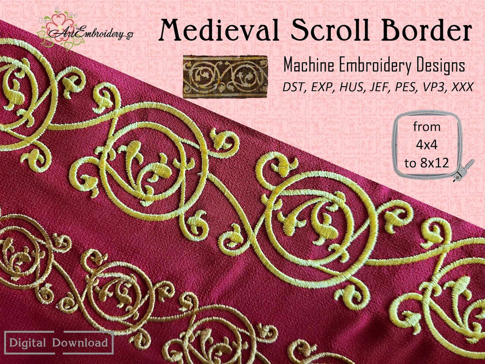 Medieval Scroll Border - Machine Embroidery Historical Designs Set for ...
