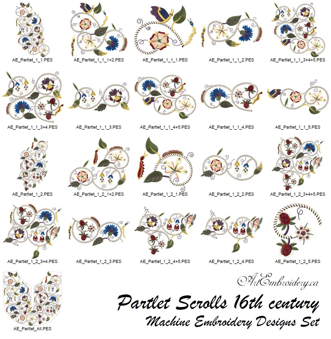 Partlet Scrolls 16th Century - Machine Embroidery Designs Set for ...