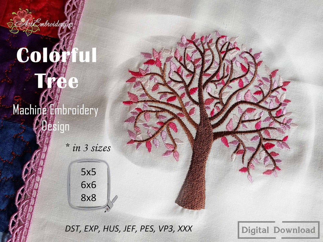 Colorful Tree Machine Embroidery Design: Family & Seasonal (digital ...