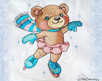 Teddy Skater Girl - Machine Embroidery Design  in two sizes for hoops 5x7" and 4x4" for a Babies and Children