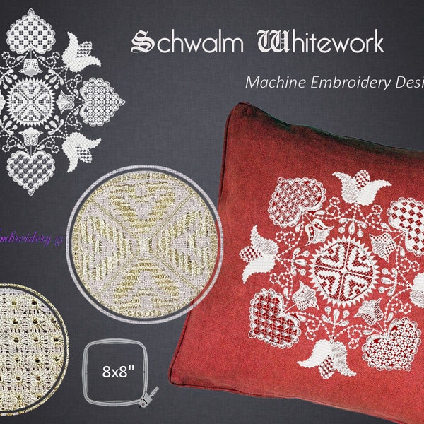 Schwalm Whitework - Machine Embroidery Pillow Designs Set for hoop 8x8"