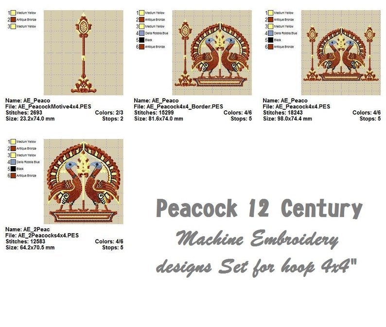 Peacock 12 Century Historical Embroidery Designs Set For Etsy
