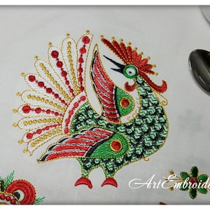 Folk Rooster and  Fantasy Floral Motifs - Machine Embroidery Folk Design