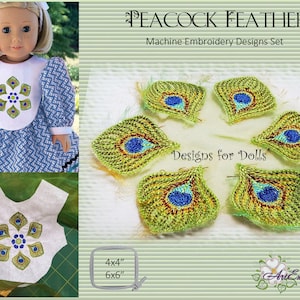 Peacock Feather  - Machine Embroidery Designs Set of 6 designs  for hoops 4x4&quot; + two assembled designs for  hoop  6x6&quot;