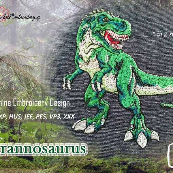 Tyrannosaurus - Machine Embroidery Dinosaur Design in 2 sizes for hoop 4x4" and 5x7"