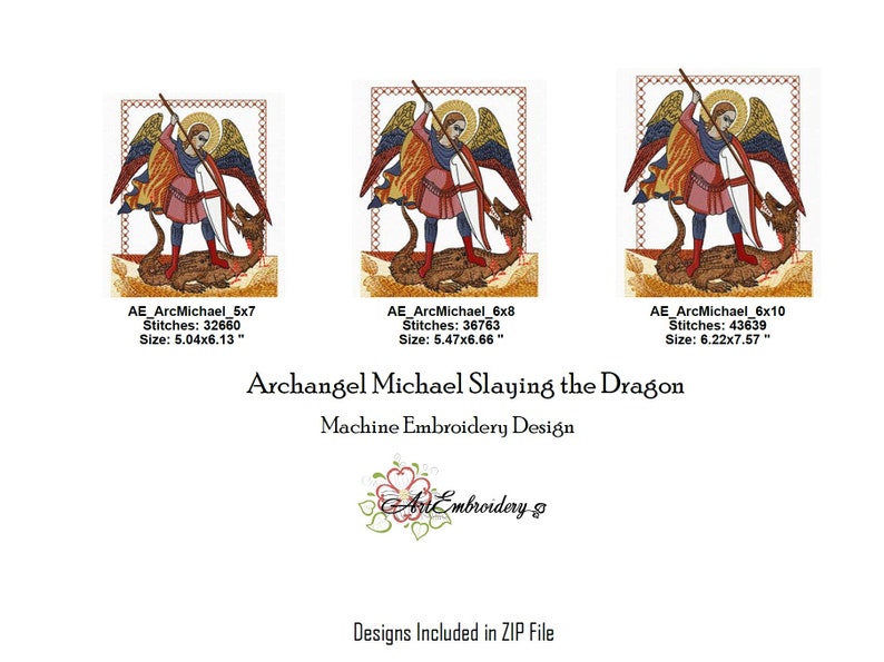 Archangel Michael Slaying the Dragon Machine Religious Embroidery Design in 3 sizes for hoop 5x7, 6x8 and 6x10 image 6