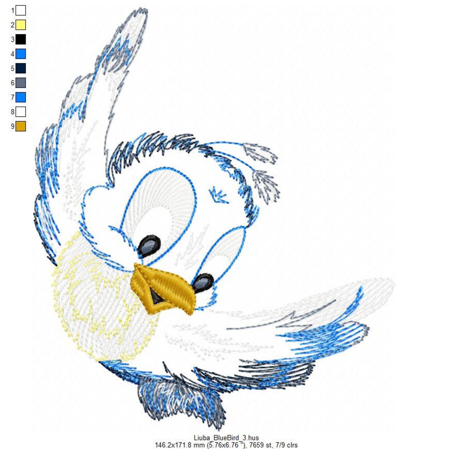 Blue Bird 3 Machine Embroidery Designs on Redwork Technique | Etsy