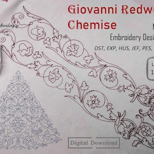 Giovanni Redwork Chemise – Machine Embroidery Historical Designs Set of border  for hoop from 5x7&quot; and up to 10x16&quot; and wedge for hoop 8x8&quot;