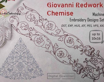 Redwork Chemise Machine Embroidery Designs: 16th Century Border (Digital Download)
