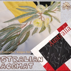 Australian Country Placemat with Blue Gum Eucalyptus and Kangaroo Borders