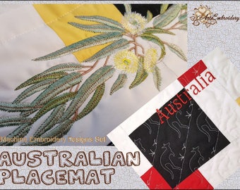 Australian Country Placemat with Blue Gum Eucalyptus and Kangaroo Borders