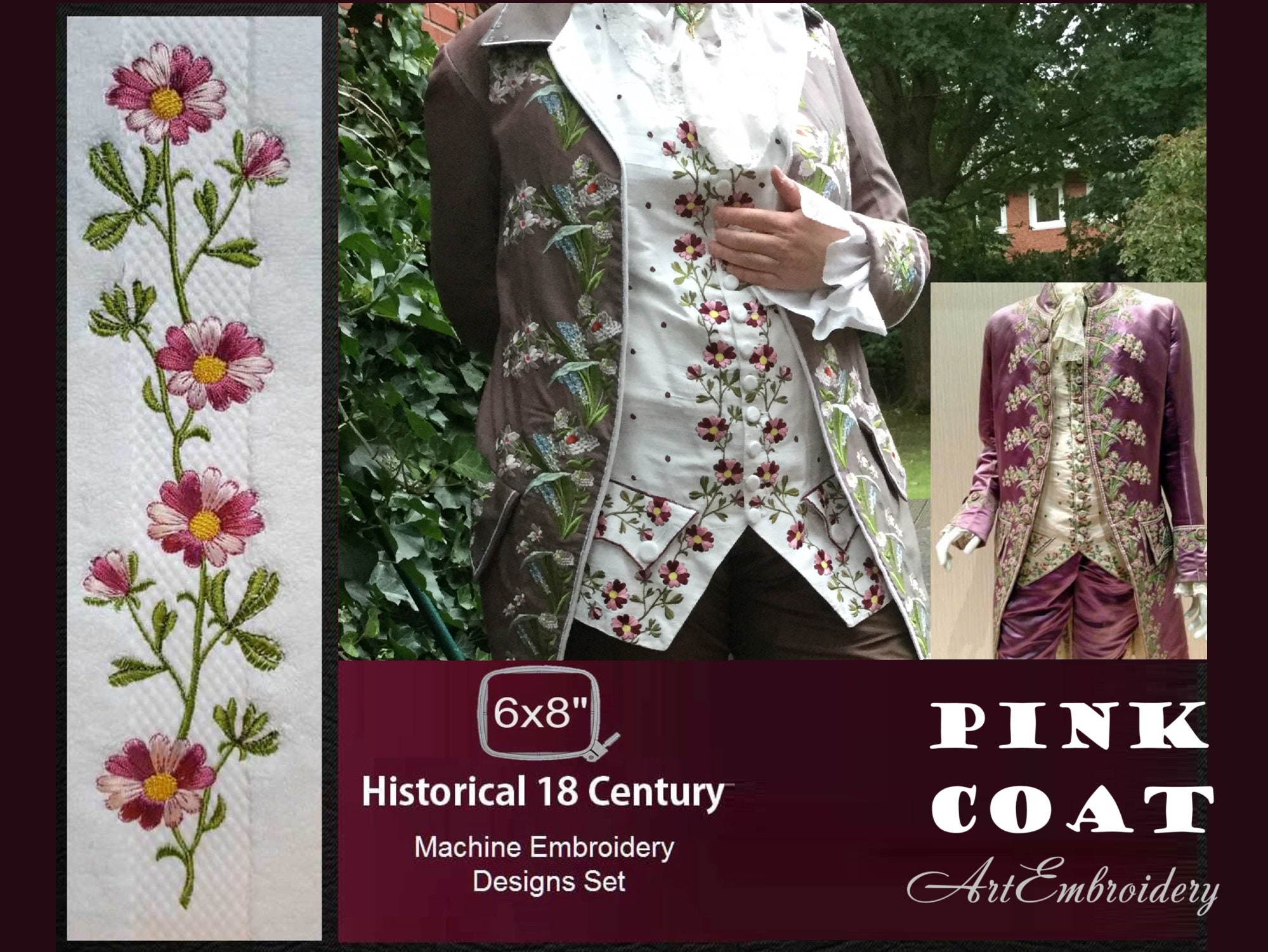 Pink Coat Floral Embroidery Designs Set for Historical Men s Suit of the 18th Century for Hoop 6x8 and up to 8x12 Etsy