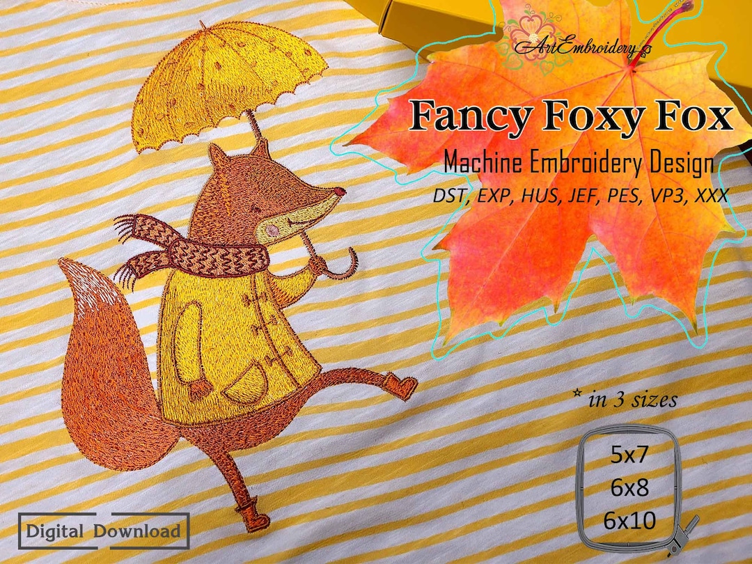 Fox Machine Images Foxy Fox Machine Embroidery Design: Forest Animal (5x7, 6x8, 6x10 Hoop ...