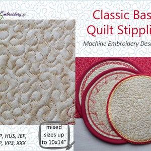 Klassisches Basic Quilt Stippling - Maschinenstickmuster Set gemischte Größen bis zum Rahmen von 10x14 ”