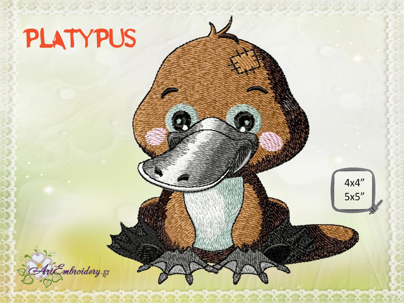 Platypus Old Toy Machine Embroidery Design in two sizes for Etsy