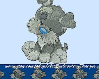 Schnauzer - Machine Embroidery Dog Design of Patched Animals in Cartoon Style in 2 sizes for hoop for hoops 4x4&quot; and 5x5&quot;