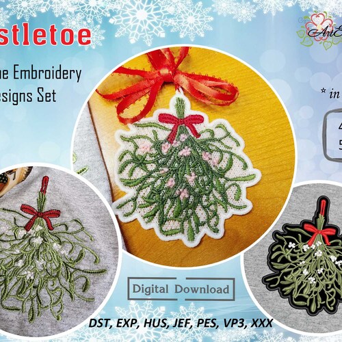 Mistletoe Embroidery Designs: Christmas Berry, FSL Patch (Digital Download)