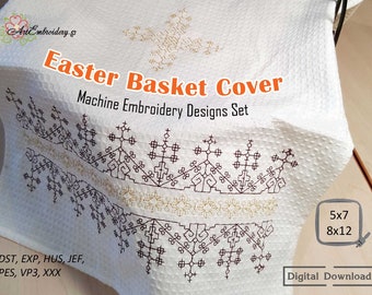 Easter Basket Cover Set – Machine Embroidery Designs in Blackwork technique for hoop 5x7" and 8x12"