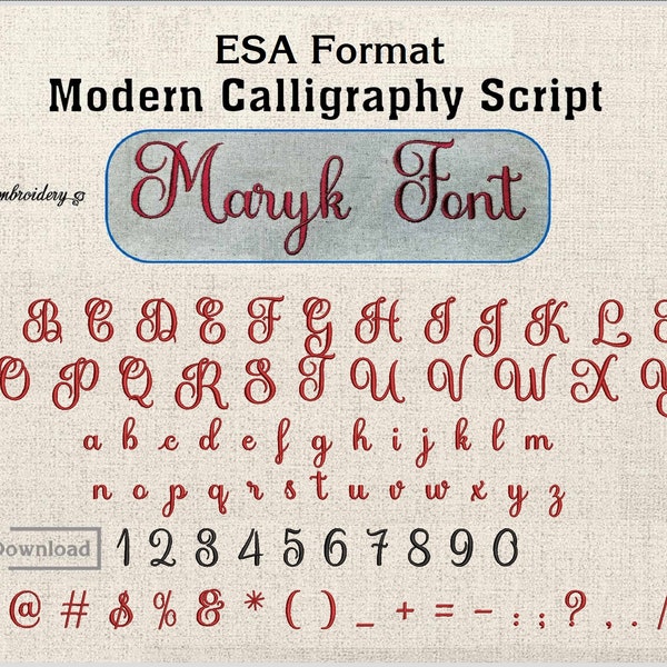 Maryk Font in ESA Format -  Modern Calligraphy Script for Your Wilcom E3, E4 & Hatch and Janome V5+ Software.